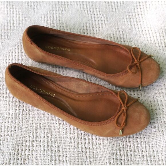 Cosmo Paris Camel Tan Suede Leather Ballet Flats - Picture 5 of 10